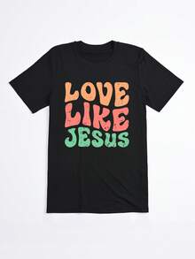 Camiseta Negra con Estampado Love Like Jesus para Mujer Verano Casual - Negro - Ver 2
