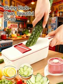 Japanese-Style 6-In-1 Red Mandoline Vegetable Slicer W/ SExtra Guard & Storage Box – Reuse Small Food Pieces Without Cutting Your Fingers – 6 Premium German Steel Blades – Perfect Christmas, Valentine"S & Mother"S Day Gift - Đỏ - Xem 3