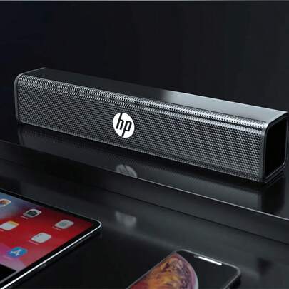  HP WS10 Speaker Modern Style Metal Long Strip Speaker Heavy Bass Audio Computer Cellphone TV Laptop Surround Sound Home Powerful Volume Speaker Original HP Speaker