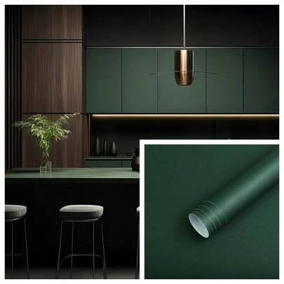 1 rollo de papel de contacto autoadhesivo de color verde oscuro mate, papel tapiz removible y resistente al agua, adecuado para gabinetes, encimeras, cajones, decoración de mesas, decoración de paredes en sala de estar, dormitorio, cocina y baño, renovación de muebles, decoración del hogar