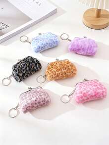 Leopard Print Plush Pouch, Convenient Clip Coin Purse, Mini Earphone & Cable Organizer Bag, Colorful Multipurpose Storage Pouch - Multicolor - View 2