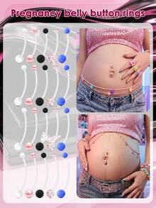 5pcs Pregnancy Belly Button Rings Maternity 14G Navel Rings 38mm For Women,Flexible Bioplast Nave Piercing Bar Clear Belly Rings Retainer 25mm 32mm 35mm 38mm - Multicolor - View 2