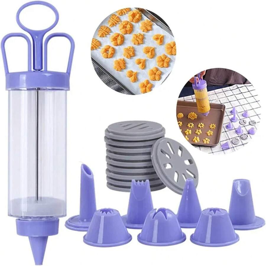 Molde para Galletas de Mantequilla, Pistola Multifuncional para, Pistola Decoradora de Galletas, Juego de Boquillas Decorativas, Herramienta de Cocina para Hacer Pasteles y Repostería - Púrpura malva - Ver 1
