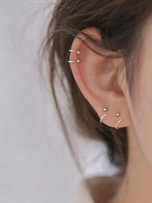 BALMORA 1 Đôi bông tai bạc sterling 925 kiểu dáng tối giản, đa năng, hình quả cầu nhỏ, dạng vòng hở, phù hợp cho nữ giới đeo hàng ngày. - Bạc - Xem 3