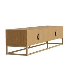 180cm TV Unit With Grained Wood Finish – Modern Dining Room Unit, 4 Doors, Semi-Circular Handle - Khaki - View 8
