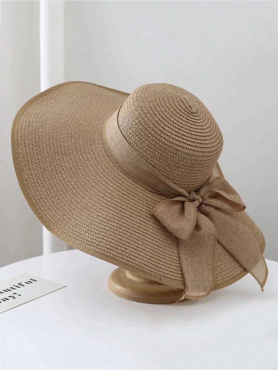 Mũ rơm đi biển phong cách Bohemian mùa hè dành cho nữ, vành rộng che nắng, kiểu dáng nghỉ dưỡng, thời trang ngoài trời, trang trí nơ. - Mũ rơm - Xem 1