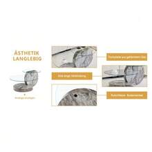 Modern Minimalist Coffee Table Made Of Safety Glass, Two-Tiered, Round Marble-Effect Top, MDF Base, Grey Marble-Effect Stickers. Various Colors Available. - 灰色的 - 查看 3
