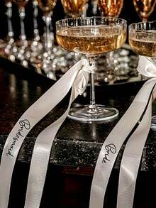 5/1pc White Ribbon Decorations For Wine Glasses, "Bride" "Bridesmaid" Text Decor For Wedding Party Glasses, Wedding Candle Decor, Wedding Atmosphere Decor, Bride & Bridesmaid Wrist Ribbons, Elegant Wedding Wine Bottle Decor Ribbons, DIY Wedding Decorations, Suitable For Wedding Party, Bride & Bridesmaid Wrist Ribbons, Holiday Decor, Wedding Wine Glass & Bottle Decor, Bride & Bridesmaid Decor Ribbons - Type B - View 2