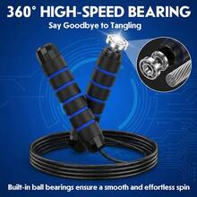 Premium 3M Adjustable Blue Steel Wire Jump Rope For Aerobic Exercise Cardio Training And Slim Body Tangle-Free 360 Ball Bearing Rapid Speed Cable Home Gym Workout Equipment Travel Essential For Men Women Adults - Blue - View 5