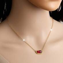 Crystal Gemstone Pendant Necklace For Women Mom Girls 18k Real Golden Plated Birthday Christmas Jewelry Gifts - 綠色 - 查看 2