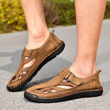 Men's Casual Breathable Handmade Loafers Sandals, Size 38-48, Summer - Brown - View 4
