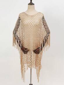 1pc Women's Lightweight Versatile Spring/Summer Knit Hollow-Out Shawl Scarf, Suitable For Beach - Gold - View 1