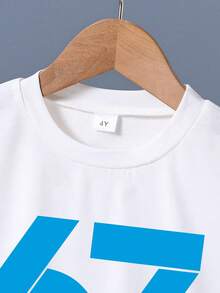 2pcs/Set Young Boy Numeric Print Short Sleeve T-Shirt And Shorts Casual Outfit - White - View 4