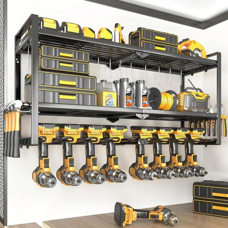 Power Tool Organizer - 8 Drill & Screwdriver Wall Mount, 3 Layer Storage Rack With Hammer & Plier Holder - Black-8 Drills-upgrade - View 1