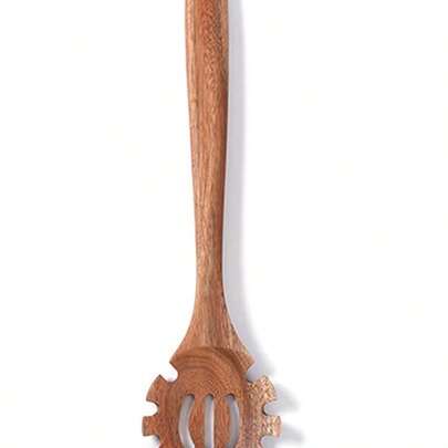 Long Wooden Pasta Spoon & Spaghetti Fork With Slots - 26cm Kitchen Serving Utensil For Noodles