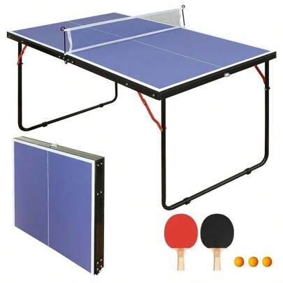 137.2cm/4.5FT Foldable Table Tennis Table, Portable Ping Pong Table Set with Net, 2 Table Tennis Paddles and 3 Balls Indoor & Outdoor Games Easy to Store