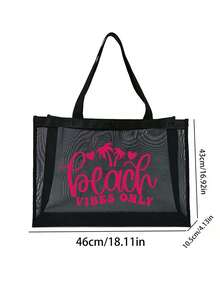 Black Mesh Tote Bag & Makeup Bag Set, With Beach Letter Print Design, Beach Bag, Hawaiian Style Transparent Organizer Bag Makeup Bag Travel Storage Bag, Makeup Bag Makeup Pouch Skincare Bag Toiletry Bag, Women's Beach Tote Bag, Canvas Bag Beach Accessories, Wedding Bridesmaid Gift, Mom Gift, Birthday Gift, Gift For Friends And Teachers, Home Decor, Bathroom Living Room Bedroom Decor, Jewelry Storage - Multicolor - View 9