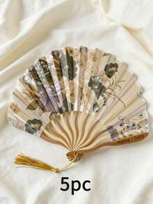 Personalized Silk And Seashell Folding Fans-Customizable With Text On The Ribs. These New-Chinese-Style Ladies' Folding Fans Are Compact, Portable, And Adorned With Elegant Tassels. Crafted With A Secure, Tightly Hemmed Edge Design, They Feature Smooth Bamboo Ribs Free Of Splinters. - Multicolor - View 18