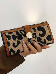 DunmumeedWomen's PU Leather Classic Retro Leopard Print Trifold Long Wallet Clutch Purse, Independent Card Holder, Birthday Gift, Large Capacity, Office Lady Essential, Fashion Versatile Long Wallet - 彩色 - 查看 2