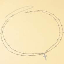 Tassel Double Layer Cross Clip Ball Chain Decor Waist Belt - B - View 4