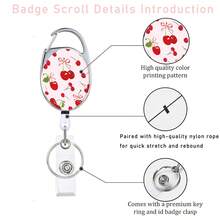 1pc Cute Pink Cherry ID Badge Clip, Single-Sided Oval Nurse Badge Reel Retractable, Sweet Versatile Badge Holder, Durable Name Tag Clip Keychain For Nurses, Men, Women, Staff, Medical, Teachers, Social Workers, Medical Assistants, Nurse's Day, Teacher's Day Gift - Sweet Style - View 5