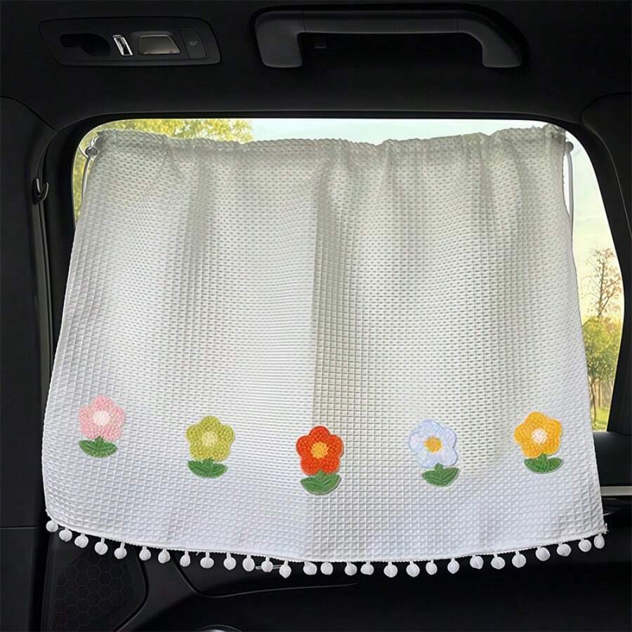 1 pieza Parasol de coche con diseño floral colorido, diseño impreso exquisito, protección UV, reducción de deslumbramiento, fácil instalación, accesorio práctico de decoración interior del coche - 1 pieza de cortina parasol decorativa con motivos florales - Ver 1