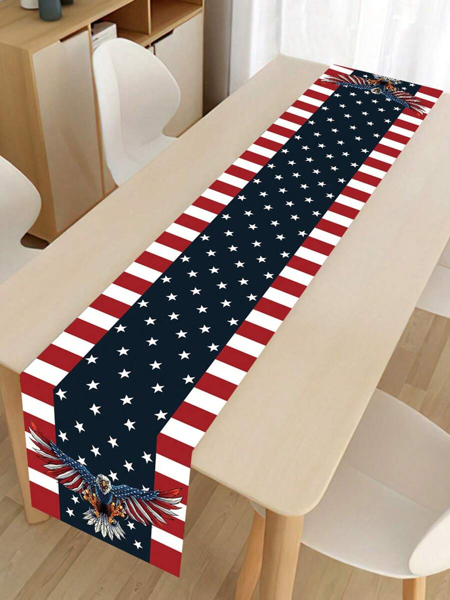 1件装美国国旗和老鹰图案桌旗,独立日桌布,180*35厘米涤纶桌布,独立日装饰,7月4日爱国纪念日装饰,节日派对用品,独立日厨房装饰,餐桌装饰,家居装饰,室内外派对用品 - 日A款 - 查看 1