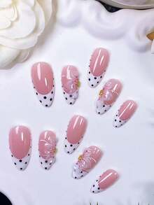 10 pièces de faux ongles en forme d'amande faits à la main, style français blanc avec des pois noirs et un design sculpté en 3D. Adopte une base d'ongle nude peinte à la main, assortie aux bords français blancs et aux pois noirs, et décoré de sculptures de fleurs à trois pétales faites à la main et de pistils. Élégant, romantique et minimaliste, ces patchs d'ongles de luxe, sexy et haut de gamme conviennent à la vie quotidienne, aux rendez-vous, aux concerts et aux occasions professionnelles légères, et constituent un excellent cadeau pour les femmes et les filles. - Multicolore - Voir 5