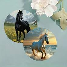1/8/160pcs Horse Racing Pattern Wooden Coasters, 2D Printed Round Coasters For Patio, Kitchen, Living Room, Home Gatherings, Decorative Gifts For Friends & Family, Suitable For Valentine's Day, Mother's Day, Birthday, Wedding Party, Home Decor Accessories, Best Gift For Female Friends - Multicolor - View 5