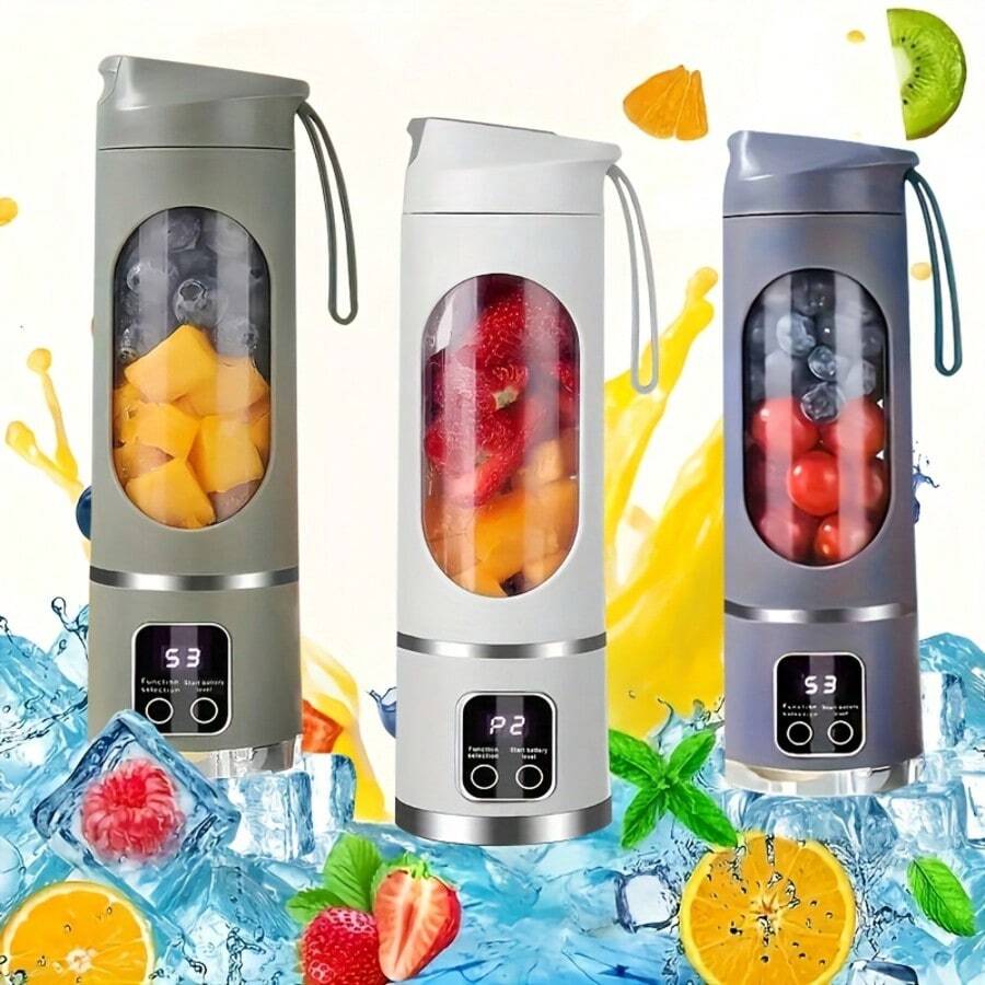 LED Display Blender, 1500mAh USB Rechargeable Portable Milkshake Blender - 12 Blades - Small Juicer Mixer For Instant Nutrition,Blenders For Kitchen, Travel Essential, New Year And Christmas Gifts For Women