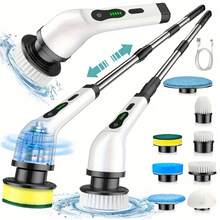 1 Piece Multifunctional Electric Cleaning Brush With Long Handle, Telescopic Extension Rod For Home Use, For Cleaning The Kitchen, Bathroom, And Toilet. Includes 7 Brush Heads For Different Cleaning Scenarios. - Multicolor - View 2
