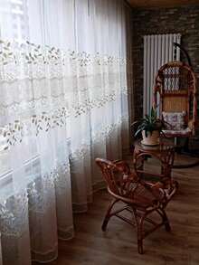 1 pieza Cortina transparente con bolsillo para barra, cortina de voile bordada de encaje de lujo nórdico de poliéster, adecuada para sala de estar, comedor, celebración de bodas - Dorado - Ver 7