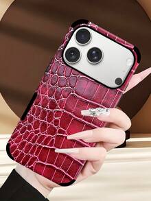 1pc Crocodile Texture Faux Leather Soft Protective Phone Case, Shock-Absorbing Design With Speaker Hole, Compatible With Apple 17 Pro Max/16 Pro Max/16 Plus/13 Pro Max/14 Pro Max/13/14/11/12 Pro/11/15 Pro, Galaxy S24 Ultra, Holiday Gift - Burgundy - View 6
