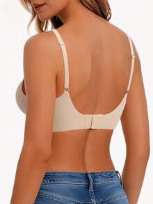 Women's Seamless Removable Pad Wireless Basic Solid Color Lift And Gather Bra - Apricot - View 7