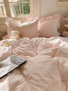 3pcs 100% Polyester 2026 New Romantic Floral Ruffled Duvet Cover Set, Includes 2 Ruffled Pillowcases + 1 Ruffled Duvet Cover (No Bed Sheet) - Multicolor - View 5