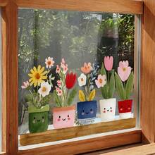 1/3 miếng phim dán cửa sổ hình chậu hoa mặt cười dễ thương, phim dán cửa kính trượt không dính, có thể tháo rời, tái sử dụng, trang trí nhà cửa, in hai mặt cho cửa sổ cửa hàng. - Hình dán trang trí cửa sổ cho cây trồng trong chậu - Xem 7
