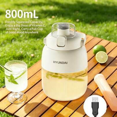 HYUNDAI 2026 New Portable Juicer, 800ml Large Capacity, Stainless Steel Blade For Fine Ice Crushing, One-Button Start To Prevent Overflow, Suitable For Smoothies And Protein Powder Blending.