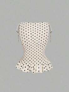 Conjunto de 2 piezas de top sin mangas y shorts con estampado de lunares en contraste para mujer - Albaricoque - Ver 8