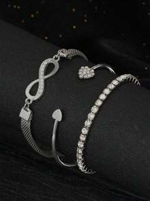 8pcs Bracelet Set, Beach-Inspired And Fashionable, Featuring Heart, Round Gem, Drop,, And Lucky Elements, Suitable Women's Daily Wear Or Night Out Party. Set Includes Bracelets And Bangles With Simple & Stylish Design, Decorated With Rhinestones And Heart-Shaped Charms. Any Occasion! Valentines,Mom,Mother,Mother's Day, - 主圖款 - 查看 9