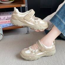1 Pair Color Block Patchwork Preppy Style Hook And Loop Bow Ballet Flats, Slip-On Suitable For Gym, Home, Summer - Khaki - View 4