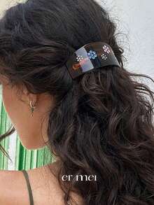 1 pieza Pinza para el cabello de mujer, accesorio para el cabello con pinza de resorte de acrílico color ámbar con strass en forma de corazón & flor de margarita, pasador, pinza para el cabello - Multicolor - Ver 7