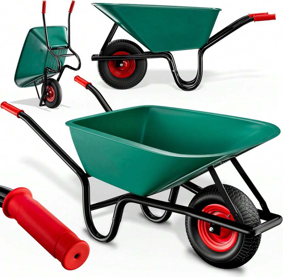 Carretilla de jardín de 100L y 250KG de capacidad, carretilla de obra con llanta de acero todoterreno, para transporte de materiales resistente para jardinería y construcción - Ver 1
