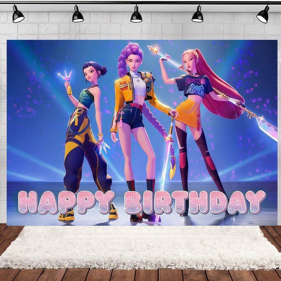Hasbro 1件装女孩派对拍照背景布,生日装饰道具,节日派对生日返校装饰背景,随机款式 - 彩色 - 查看 1