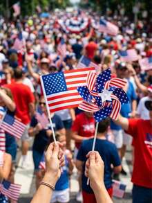 18pcs 4th Of July Decorations, Patriotic Flags And Mini Pinwheels, Red White Blue Labor Day Small Pinwheels, Independence Day Parade Outdoor Yard Garden Party Decor - Independence Day Windmill + National Flag - View 3