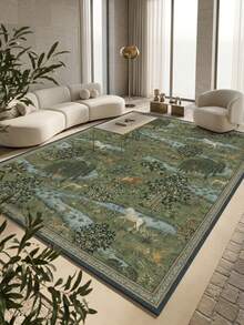 1 pezzo Tappeto da area in stile vintage americano di campagna - Disegno di pittura ad olio con alberi, fiume, animali selvatici, tappeto in finta lana morbida per bagno, cucina, ingresso, corridoio, comodino, soggiorno, camera da letto, lavabile in lavatrice, decorazione per la casa - Multicolore - Visualizzare 1