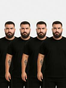 Set Of 4 Men's Plus Size Plain Premium Cotton T-Shirts - Black - View 1