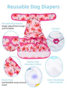 1Pack/3pcs Female Dog Diapers, High Absorbency Washable Dog Diapers For Female Dogs In Heat, Incontinence, Or Excitement Urination - Hot Pink - View 5