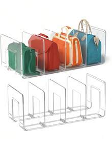 2 Packs Clear Acrylic Four-Compartment Wallet Storage Box, Used For Closets, Multifunctional Bookend Desktop Partition Storage Rack, Integrated Design With No Assembly Required, Thickened Acrylic, Anti-Tilt Structure With Non-Slip Base, Smooth And Rounded Edges Without Burrs, Space-Saving Visible Storage, Easy To Clean, Suitable For Handbags, Books, Documents, Cosmetics, Closets, Offices, Bedrooms, Kitchens, And RV Home Storage - Multicolor - View 8