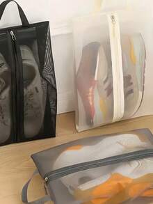 Tas Sepatu Jala Lipat yang Bernapas - Desain Visual Transparan, Tas Sepatu Kapasitas Besar dari Poliester Tahan Lama Cocok untuk Gym, Perjalanan, Pantai, dan Menyimpan Kosmetik & Perlengkapan Mandi - Krem/Hitam - MultiWarna - View 4