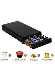 40-Capacity Coffee Capsule Storage Drawer, Matte Black Metal Coffee Capsule Organizer With Smooth Sliding Drawers, Non-Slip Pads, Grid Slot Design Flat Top Suitable For Coffee Machines, Rust-Resistant & Scratch-Resistant Coating, 2-In-1 Space-Saving Design No Assembly Required Easy To Clean, Suitable For Home Kitchen, Office, Coffee Bar, Countertop, Apartment, Camper, Coffee Shop - Multicolor - View 6